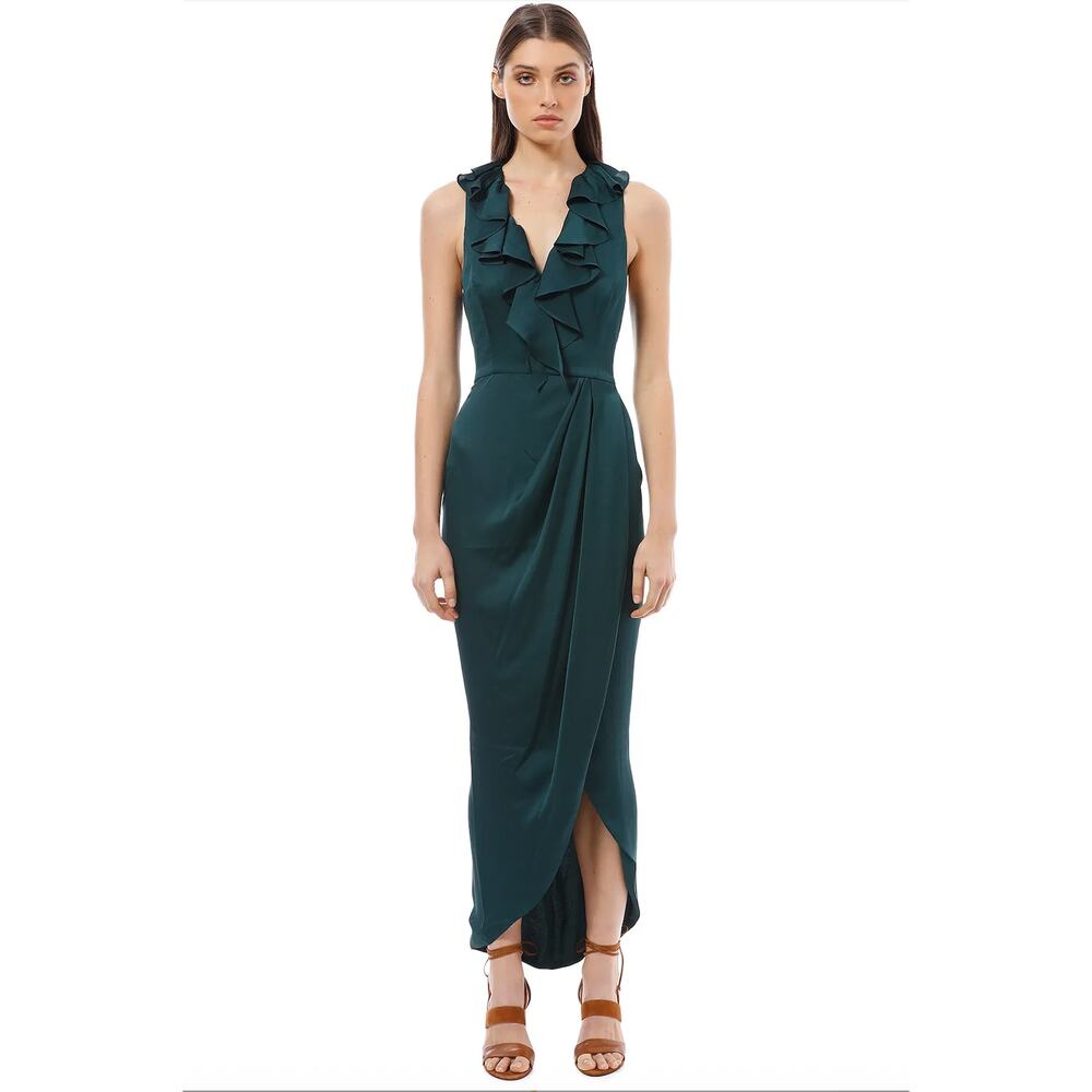 NWT Women's Shona Joy Plunge Frill Draped Dress size 6 in Emerald Green Holiday